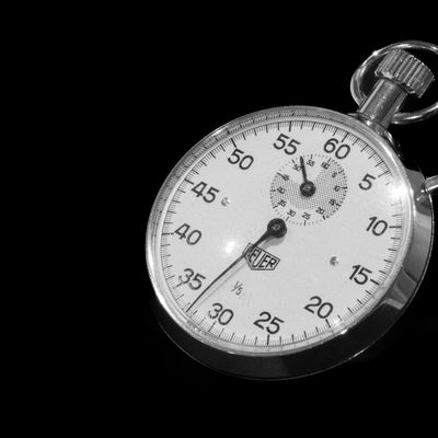 Digital stopwatch showing zero time on a black background.